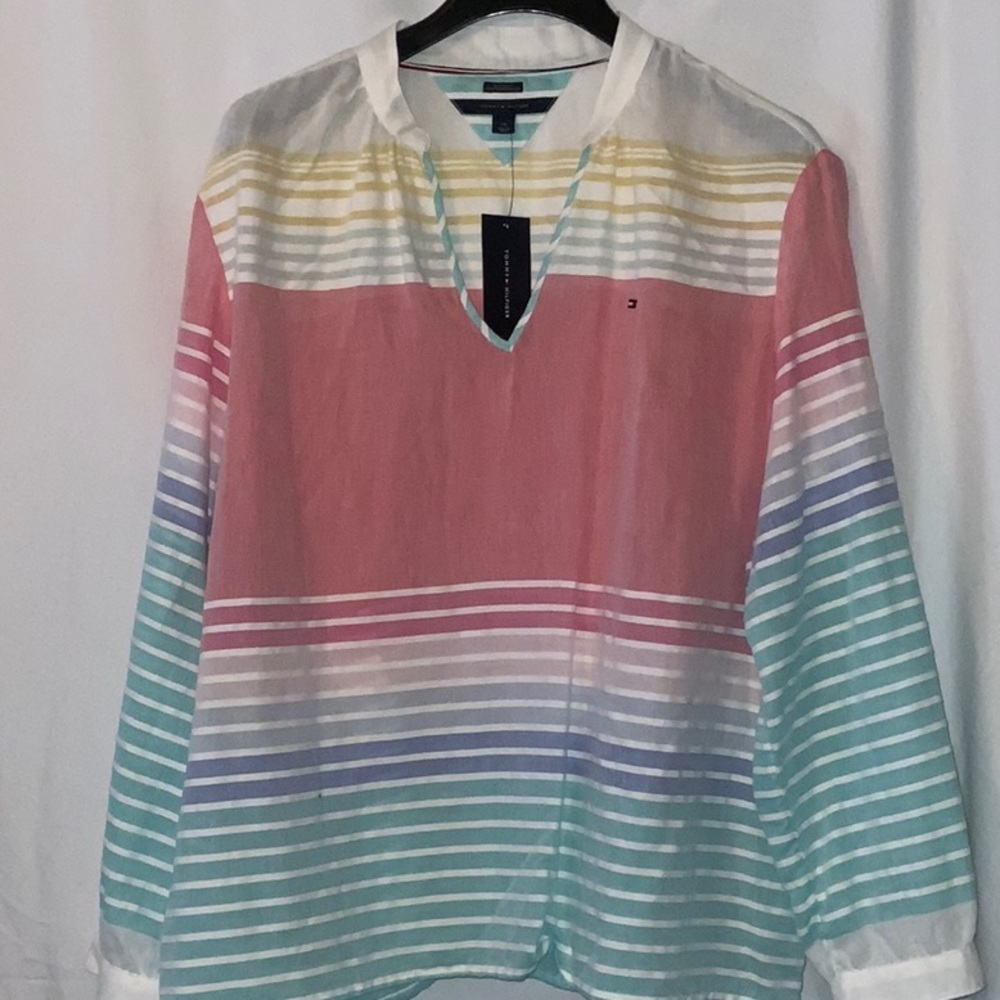 Tommy Hilfiger blouse NWT pastel stripes Sz LG